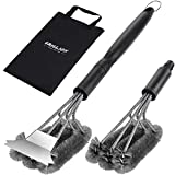 Grilljoy - Cepillo y raspador para barbacoa de alta resistencia con bolsa de transporte - Kit de limpieza para barbacoa con cabezal de alambre - Cepillo para parrilla de acero inoxidable